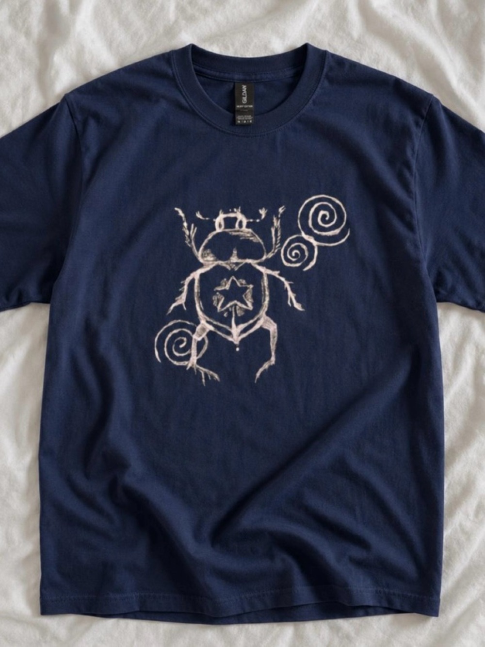 Navy Light Beige Beetle Graphic T-Shirt